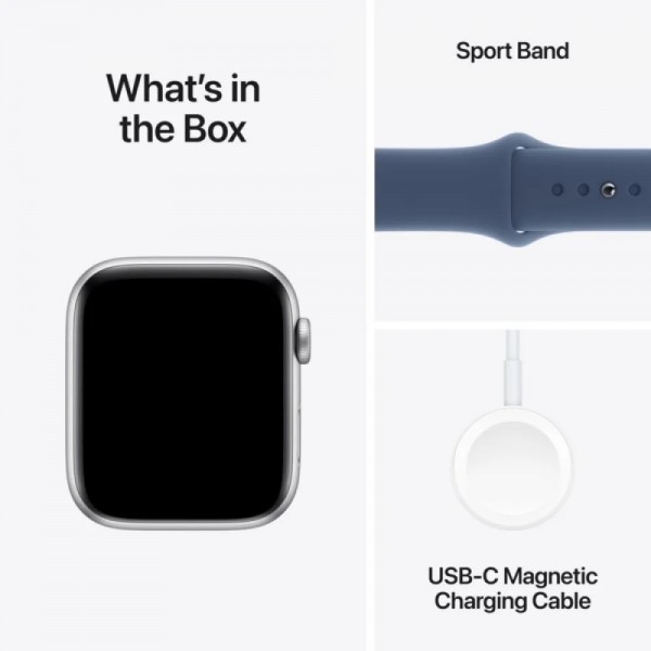 Apple Watch SE 2 2024 GPS 40mm Silver Aluminum Case with Denim Sport Band S/M (MXEC3)