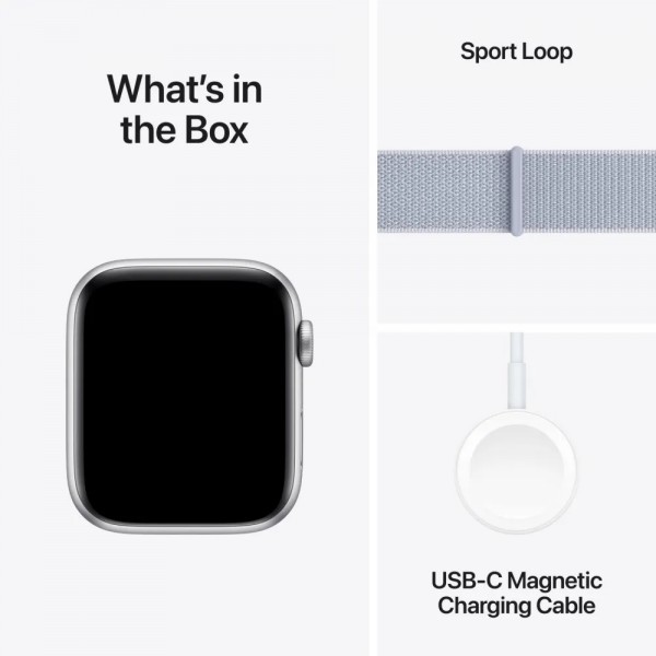 Apple Watch SE 2 2024 GPS 44mm Silver Aluminum Case with Blue Cloud Sport Loop (MXET3)