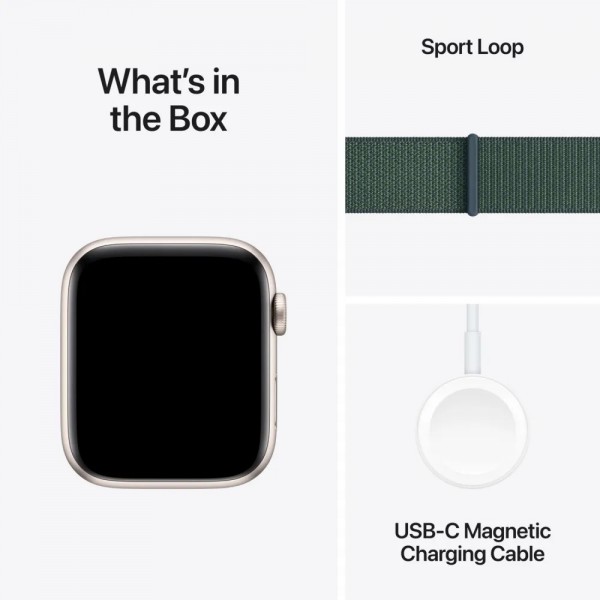Apple Watch SE 2 2024 GPS 44mm Starlight Aluminum Case with Lake Green Sport Loop (MXEW3)