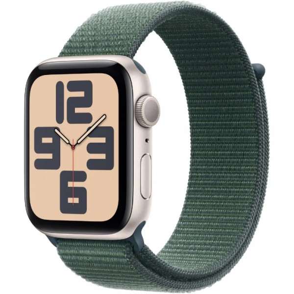 Apple Watch SE 2 2024 GPS 44mm Starlight Aluminum Case with Lake Green Sport Loop (MXEW3)