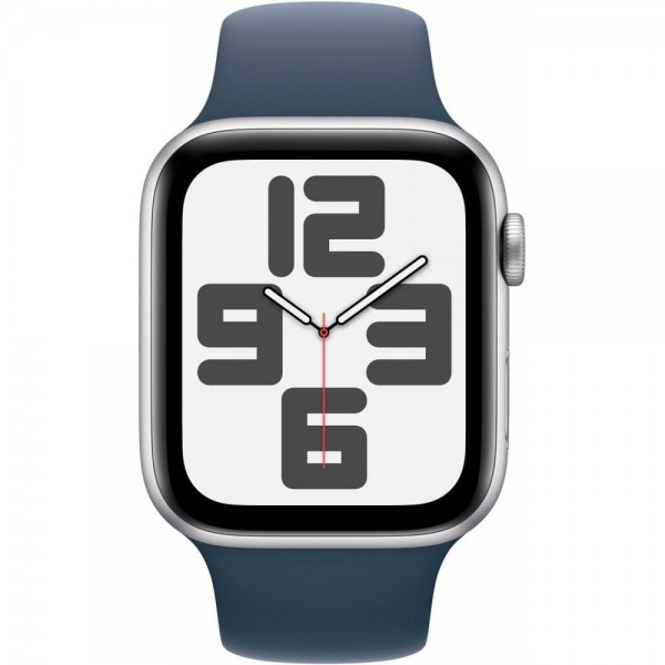 Apple Watch SE 2 2023 GPS 44mm Silver Aluminum Case with Storm Blue Sport Band (MREC3) Size S/M