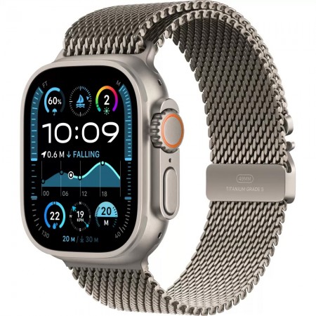 Apple Watch Ultra 2 GPS + Cellular 49mm Natural Titanium Case with Natural Titanium Milanese Loop (MX5R3) Medium