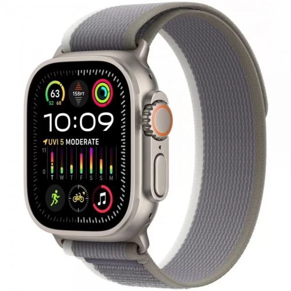 Apple Watch Ultra 2 GPS + Cellular 49mm Titanium Case with Green/Gray Trail Loop (MRF43) M/L