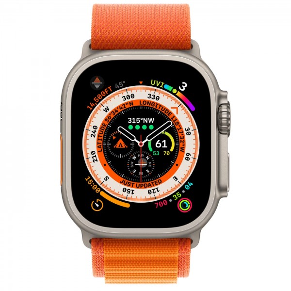 Apple Watch Ultra GPS + Cellular 49mm Titanium Case with Orange Alpine Loop (MQEV3/MQFM3) Large