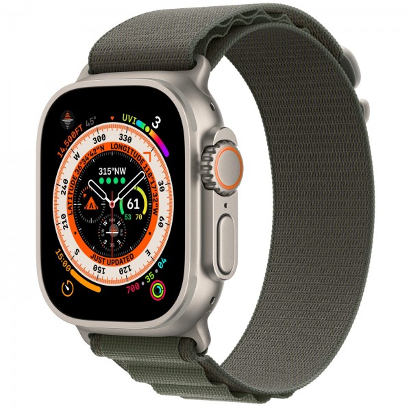 Apple Watch Ultra GPS + Cellular 49mm Titanium Case with Green Alpine Loop (MQEX3/MQFP3) Large