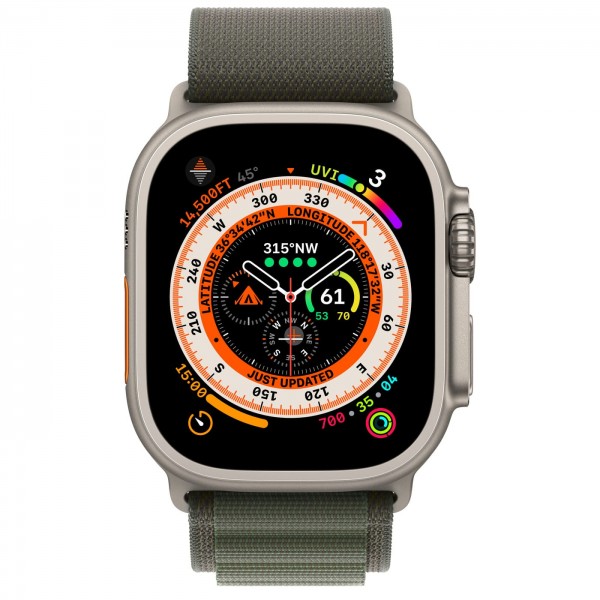 Apple Watch Ultra GPS + Cellular 49mm Titanium Case with Green Alpine Loop (MQEW3/MQFN3) Medium