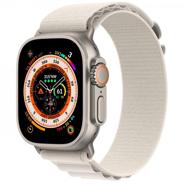 Apple Watch Ultra GPS + Cellular 49mm Titanium Case with Starlight Alpine Loop (MQEY3/MQFQ3) Small