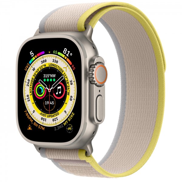 Apple Watch Ultra GPS + Cellular 49mm Titanium Case with Yellow/Beige Trail Loop (MNHD3/MNHK3) S/M