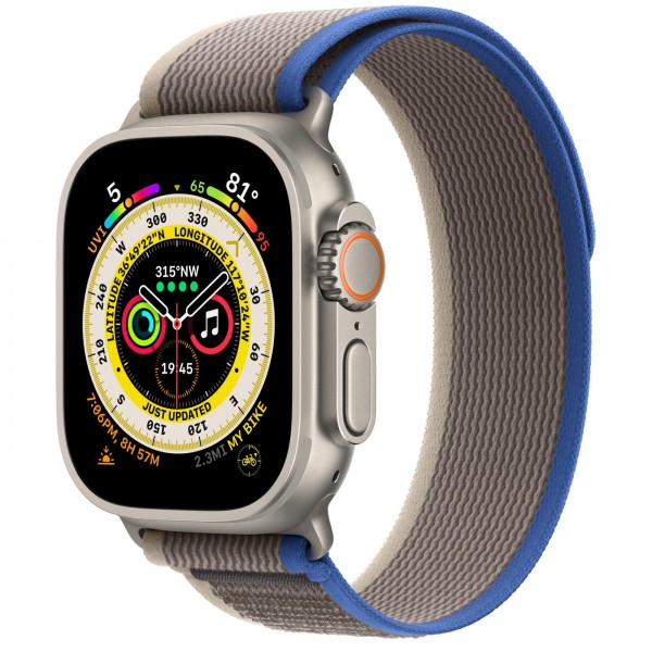 Apple Watch Ultra GPS + Cellular 49mm Titanium Case with Blue/Gray Trail Loop (MQF33/MQEJ3) M/L