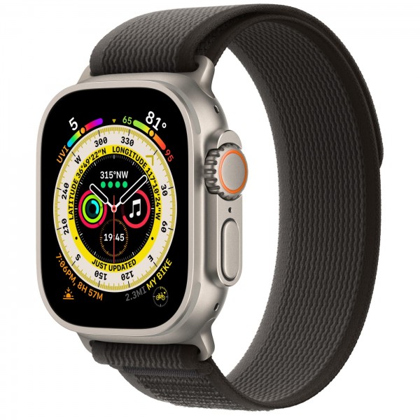 Apple Watch Ultra GPS + Cellular 49mm Titanium Case with Black/Gray Trail Loop (MQF53/MQFX3) M/L