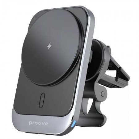 Тримач в автомобіль з бездротовою зарядкою Proove Square Magnetic Pro 15W (Metal Gray)