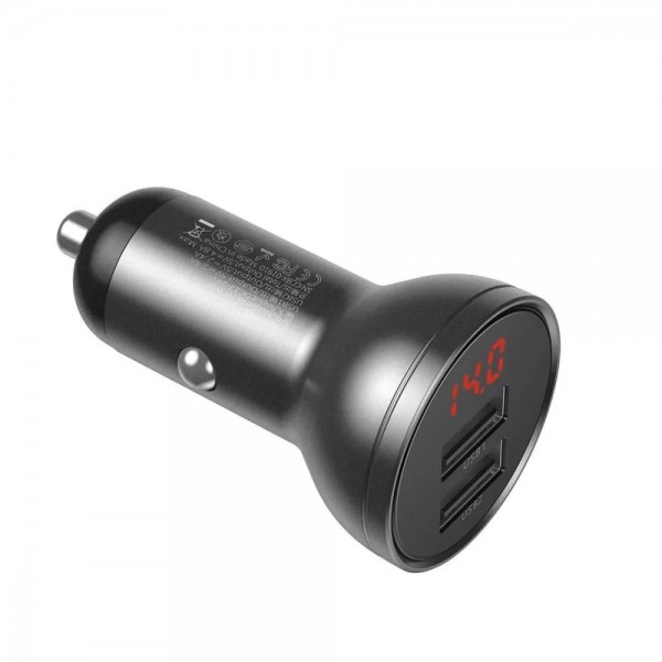 Автомобільний зарядний пристрій Baseus Digital Display Dual USB 4.8A Car Charger 24W (Dark gray)