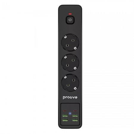 Мережевий фільтр Proove Power Strip P-03 (3 розетки + 4 USB + 2 Type-C) 2М (Чорний)