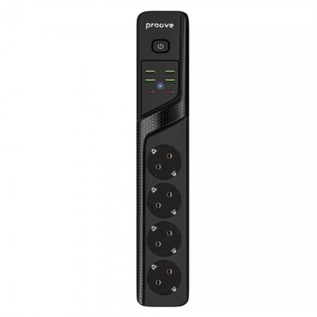 Мережевий фільтр Proove Power Strip P-04 (4 розетки + 4 USB + 2 Type-C) 2М (Чорний)