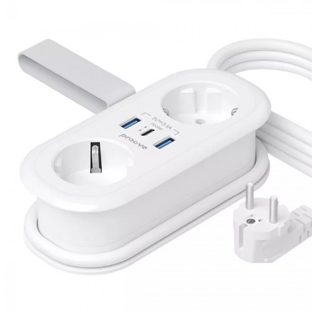 Мережевий фільтр Proove Supercoil 20W (2xAC + Type-C + 2xSB) 1.5m (Білий)