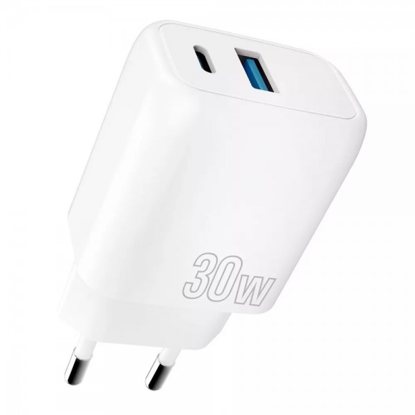 Сетевое зарядное устройство Proove Silicone Power Plus 30W Type-C + USB (Белый)