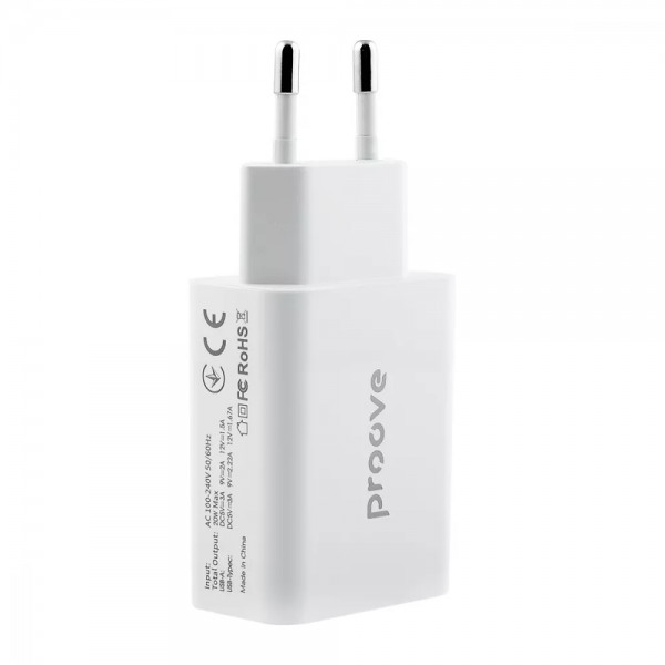 Мережевий зарядний пристрій Proove 20W Type-C + USB (Білий)
