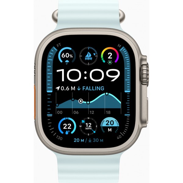 Apple Watch Ultra 2 GPS + Cellular 49mm Natural Titanium Case with Ice Blue Ocean Band (MYT03/MXTF3)