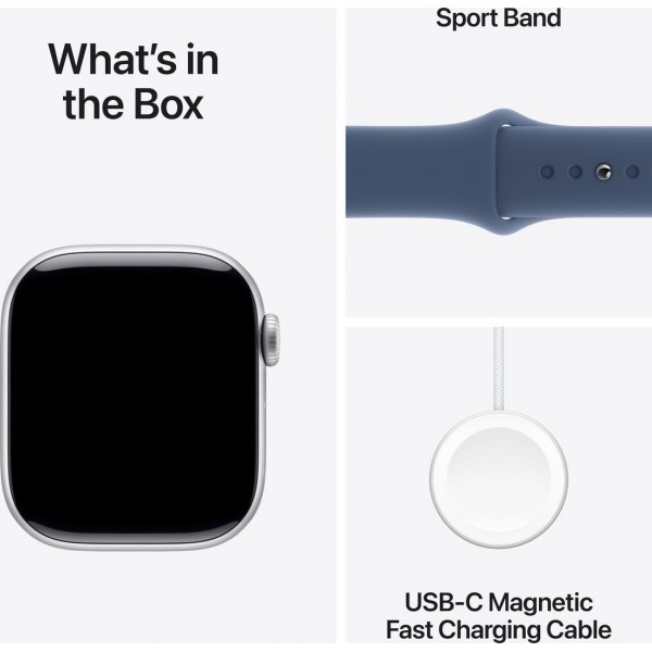 Apple Watch Series 10 GPS 42mm Silver Aluminum Case with Denim Sport Band (MWWA3) S/M