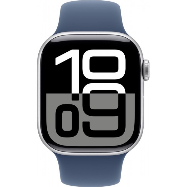 Apple Watch Series 10 GPS 42mm Silver Aluminum Case with Denim Sport Band (MWWA3) S/M