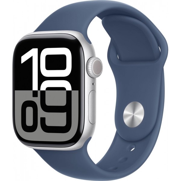 Apple Watch Series 10 GPS 42mm Silver Aluminum Case with Denim Sport Band (MWWA3) S/M