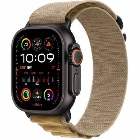 Apple Watch Ultra 2 GPS + Cellular 49mm Black Titanium Case with Tan Alpine Loop Small (MYTF3/MYQ03)