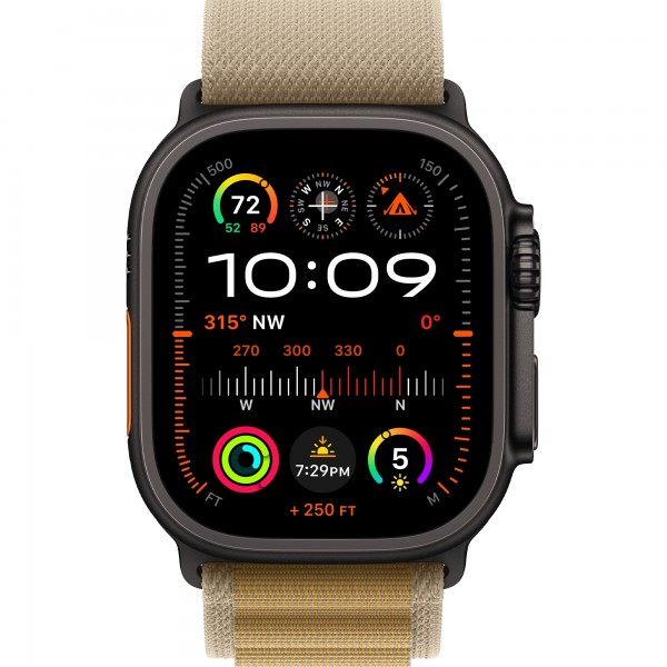 Apple Watch Ultra 2 GPS + Cellular 49mm Black Titanium Case with Tan Alpine Loop Small (MYTF3/MYQ03)