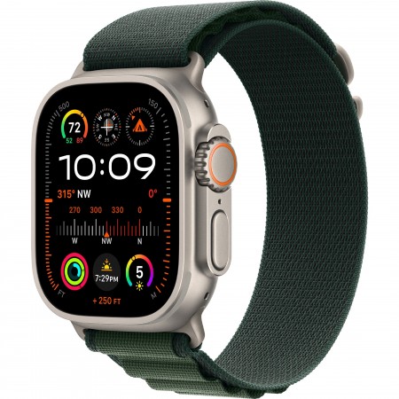 Apple Watch Ultra 2 GPS + Cellular 49mm Natural Titanium Case with Dark Green Alpine Loop (MYT33/MXMU3) Small