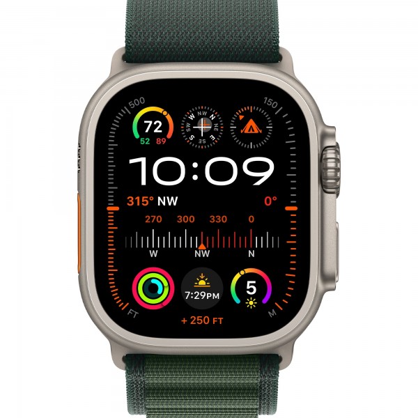 Apple Watch Ultra 2 GPS + Cellular 49mm Natural Titanium Case with Dark Green Alpine Loop (MYT33/MXMV3) Medium