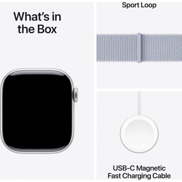 Apple Watch Series 10 GPS 42mm Silver Aluminum Case with Blue Cloud Sport Loop (MWWD3)