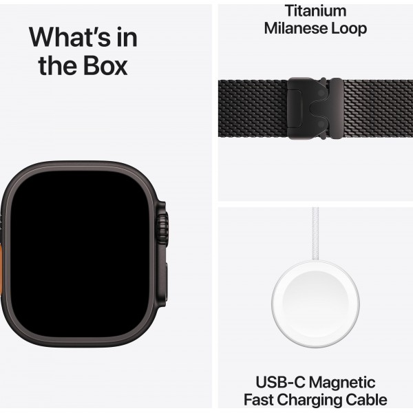 Apple Watch Ultra 2 GPS + Cellular 49mm Natural Titanium Case with Black Titanium Milanese Loop (MX5U3) Medium
