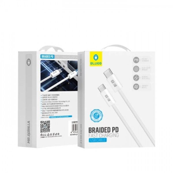 Кабель Blueo Braided USB-C to USB-C PD Braided Series 1.2м (Білий)