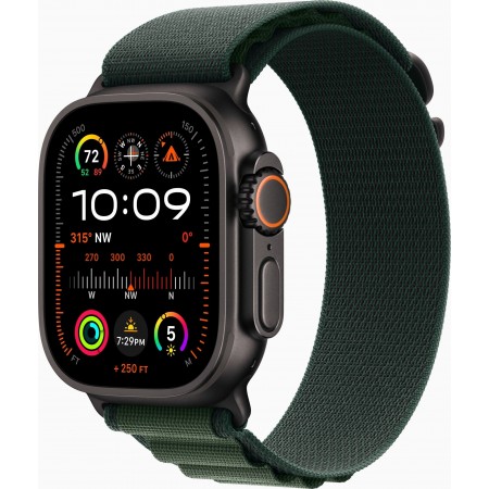 Apple Watch Ultra 2 GPS + Cellular 49mm Black Titanium Case with Dark Green Alpine Loop (MX4Q3) Small