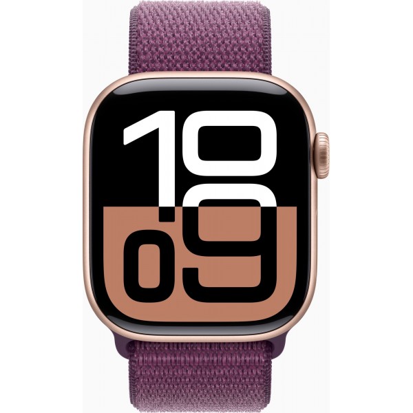 Apple Watch Series 10 GPS 46mm Rose Gold Aluminum Case with Plum Sport Loop (MWWV3)